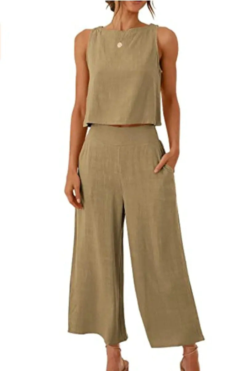 Women's Summer 2-Piece Sleeveless Crop Top & Pants Set