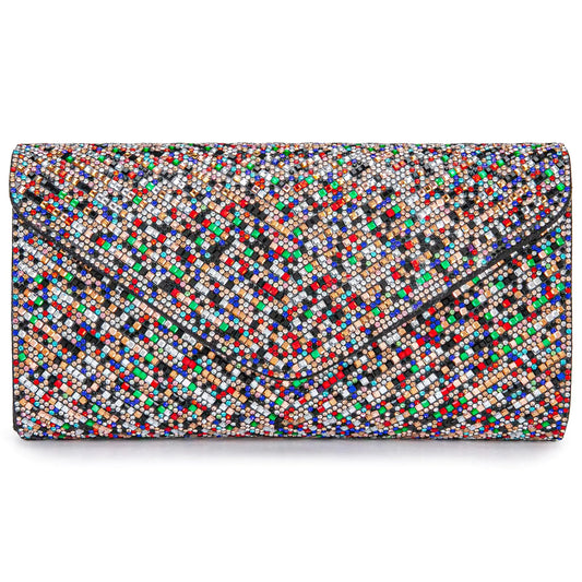 Womens Evening Handbags - Bling Rhinestone Envelope Clutch Purses, Shoulder Crossbody Bags (Colorful)
