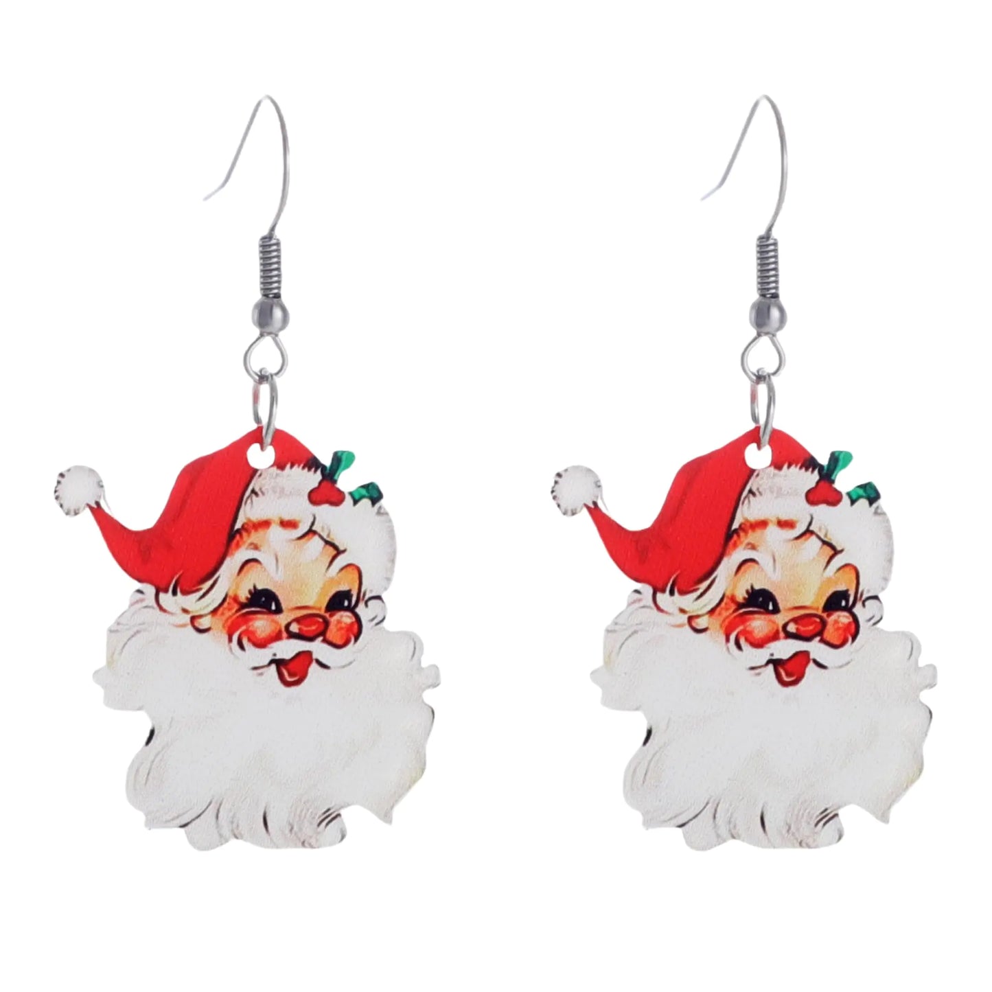Vintage Fun Cute Acrylic Santa Earrings. Dwarf Snowman Earrings. Christmas Party Womens Jewelry (Santa Claus)