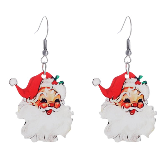 Vintage Fun Cute Acrylic Santa Earrings. Dwarf Snowman Earrings. Christmas Party Womens Jewelry (Santa Claus)