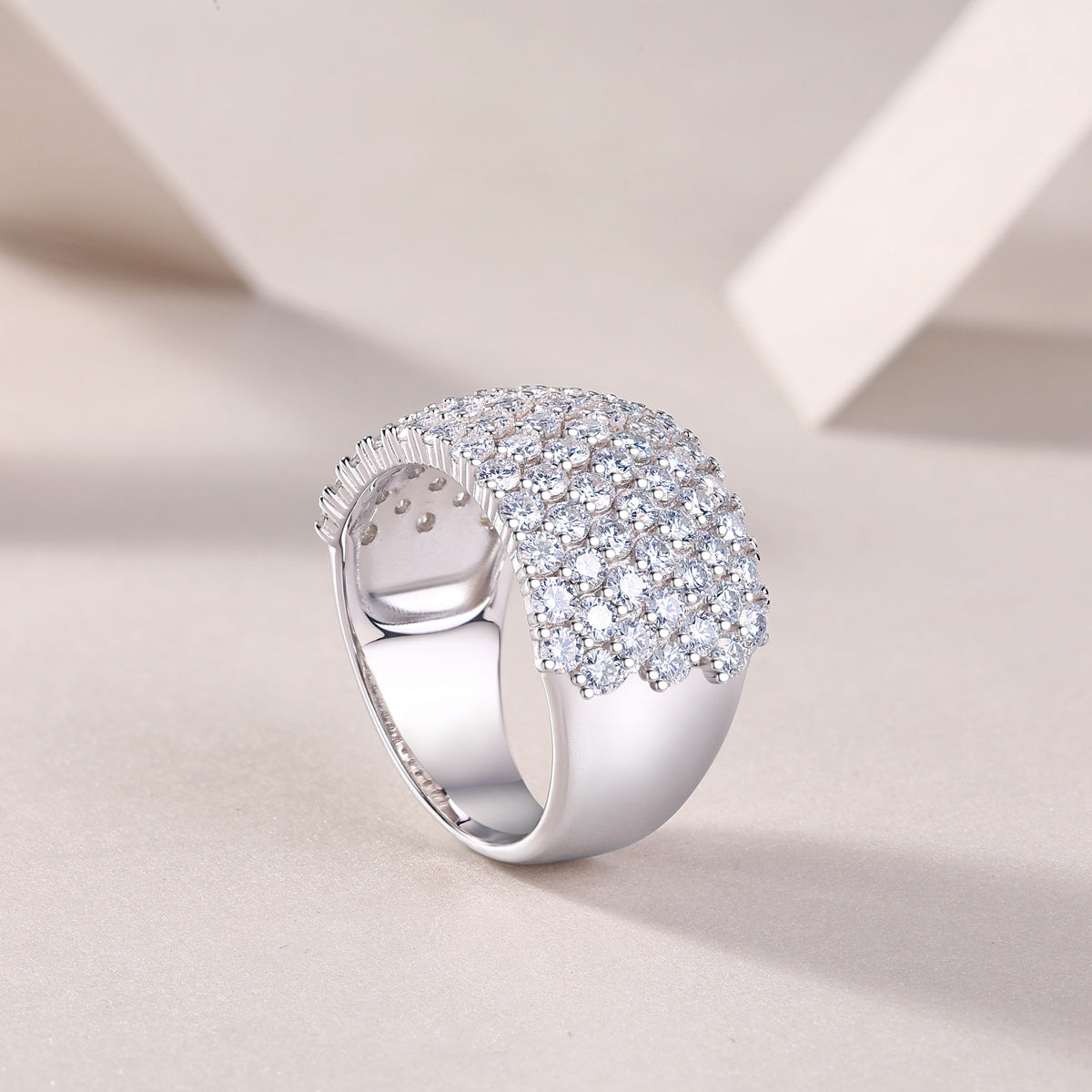 Multiple Row Diamond Wide Rings. Moissanite, Luxury Fashion Silver Rings