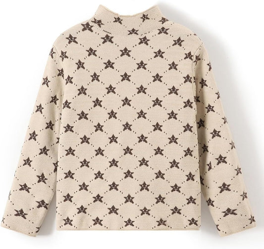 Girls Boys Pattern Half Turtleneck Sweaters. Kids Warm Long Sleeve Knit Pullover Tops Unisex 5-14 Years