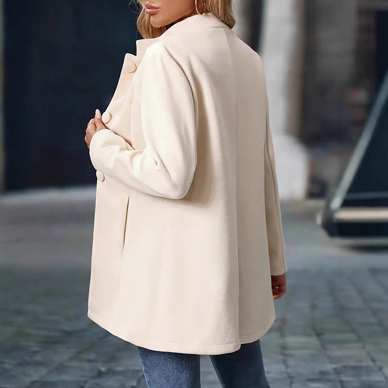 Womens Elegant Single Breasted Coat. Long Sleeve Mid Winter Overcoat Work Office Jackets