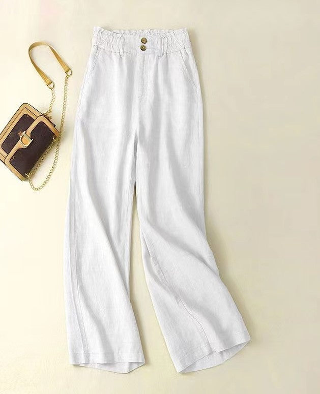 High-Waisted Linen Wide-Leg Pants for Women