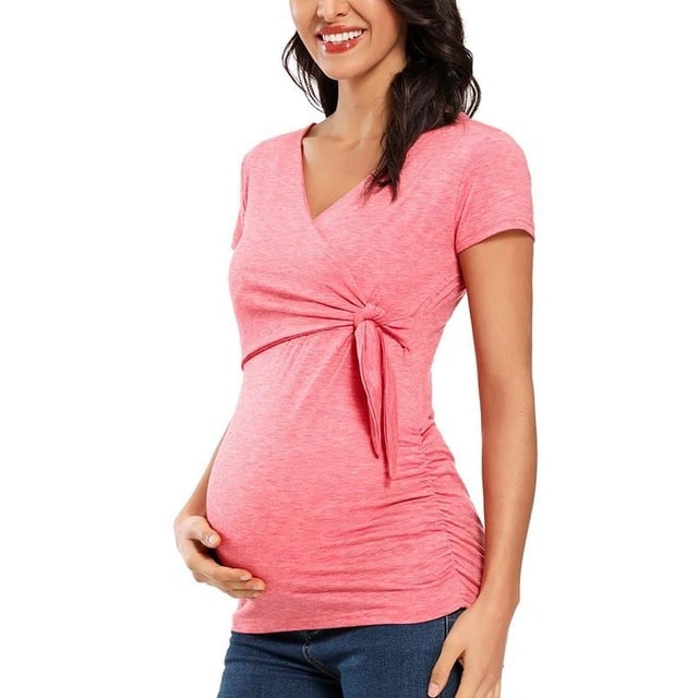 Long Sleeve V Neck Maternity Blouses and Tops