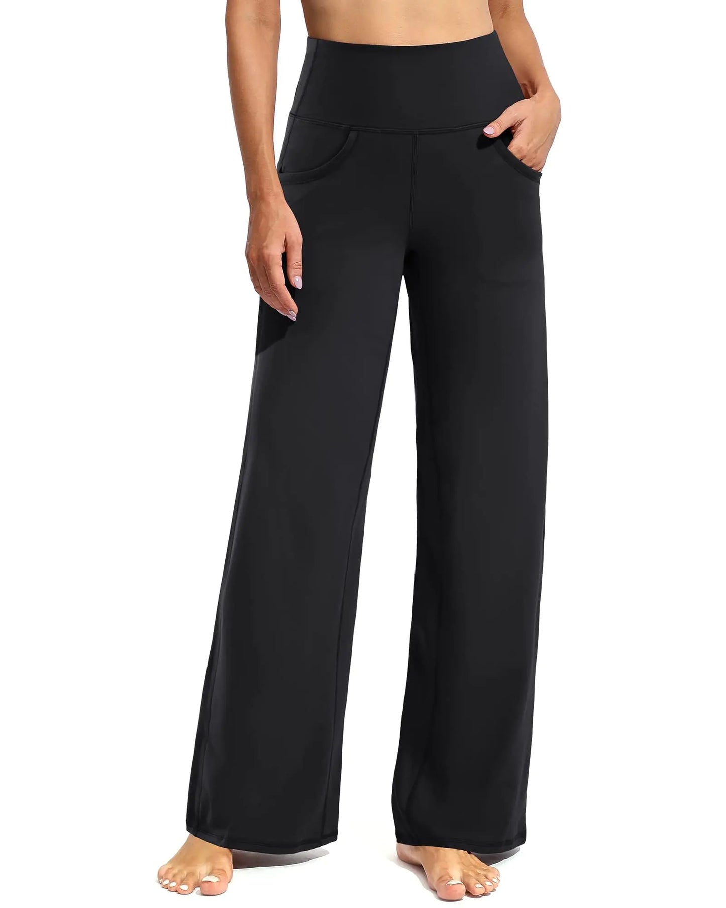 Wide Leg Woman Yoga Pants with Pockets. Loose Stretch Casual Lounge Sweatpants Fashion Clothing (BlackXL30")