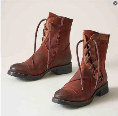 Large Lace-up Low-heel Casual Short Boots for Women