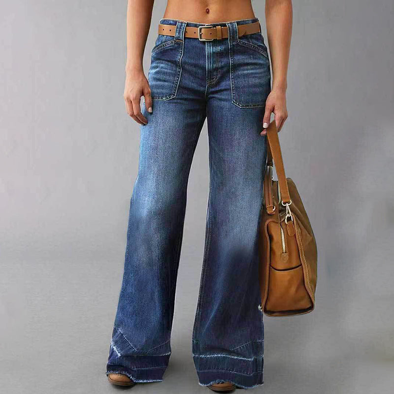 Wide Leg Straight Leg Jeans For Women. High Waisted Loose Denim Pants, No Belt