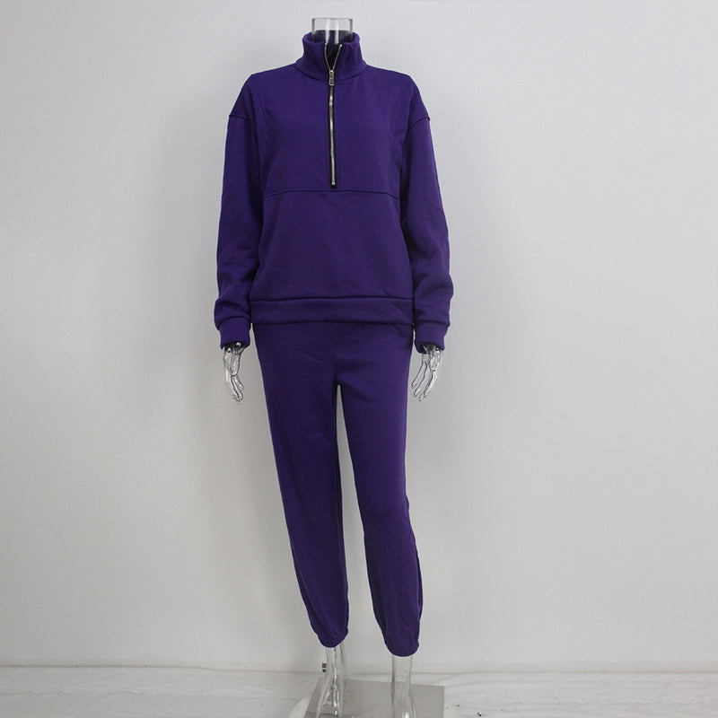 Zip Neck Long Sleeve Sweatshirt & Slim Fit Pants Set - 2 piece Sporty Streetwear women Outfit For Fall & Winter