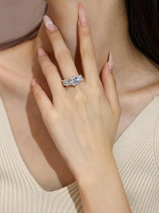 5ct Moissanite Engagement Rings For Women. 11MM Center Stone, D Color VVS1 Created Moissanite, Wedding, Promise, Proposal, Anniversary, Luxurious Bridal Gift
