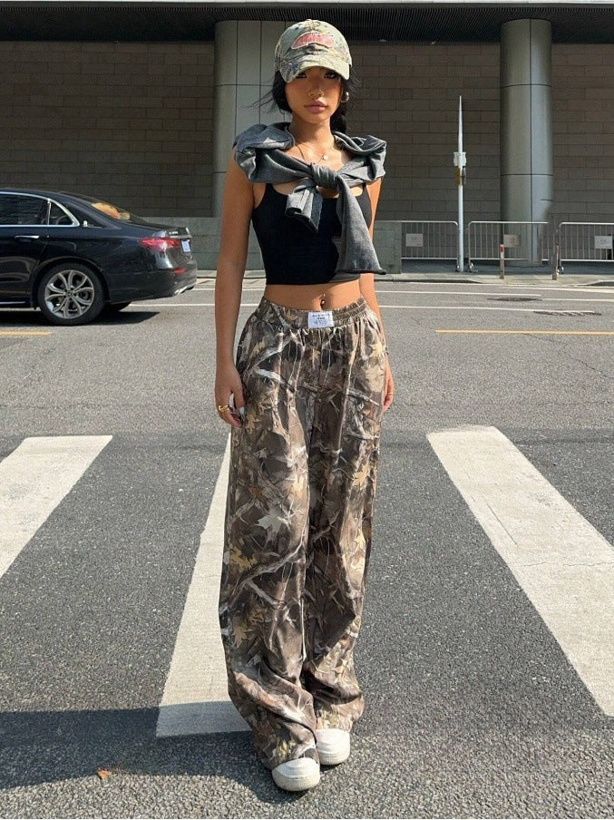 Slimming Casual Pants. Hip Hop Retro Street Multi-pocket Camouflage Cargo Pants, Y2k Grunge Baggy Trousers