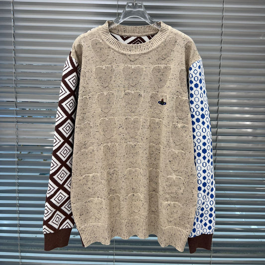 Embroidered Vintage Rhombus Jacquard Sweaters. Circle Double-sided