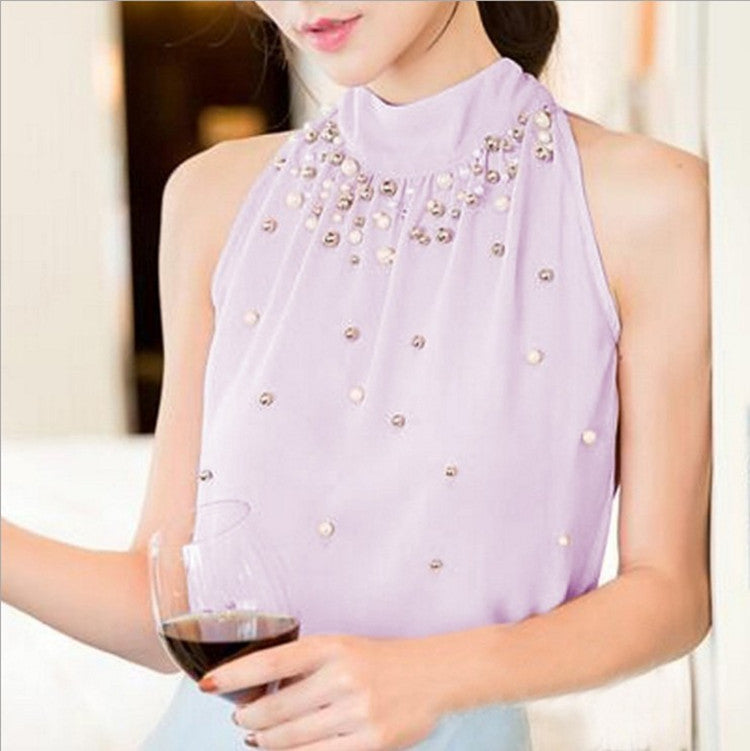 Sleeveless Chiffon Blouse with Halter Neck Design