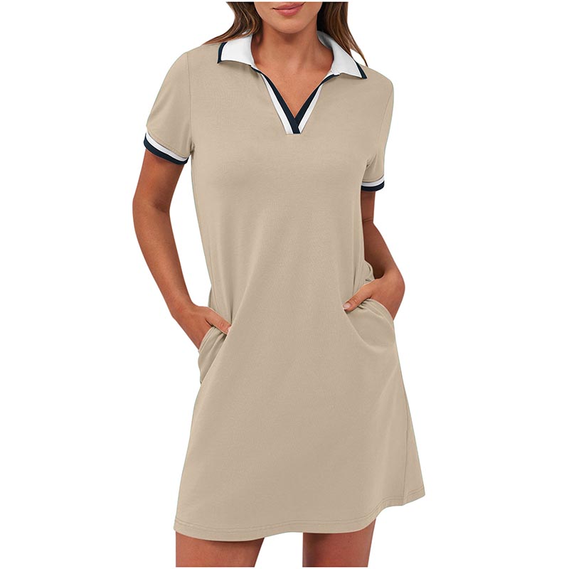 Women's Polo Dress. Short Sleeve V Neck Casual Summer Mini Shirt Dress With Pockets
