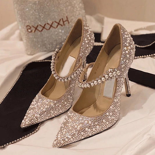 Crystal Pointed Toe Fairy  Banquet Stiletto High Heels