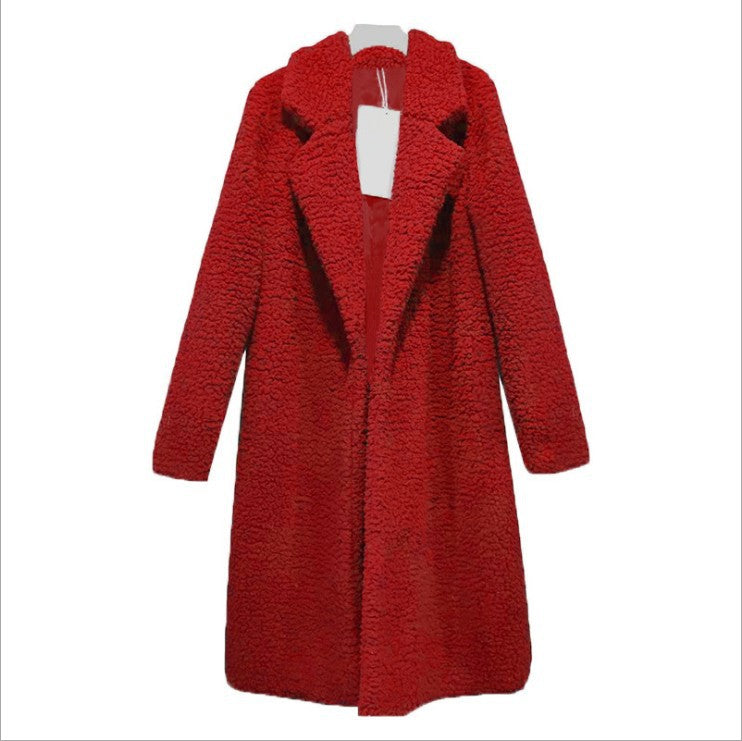Women's Long Lamb Fleece Coat with Lapel Cardigan