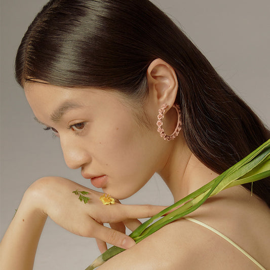Exaggerated Floral Hoop Earrings for Women