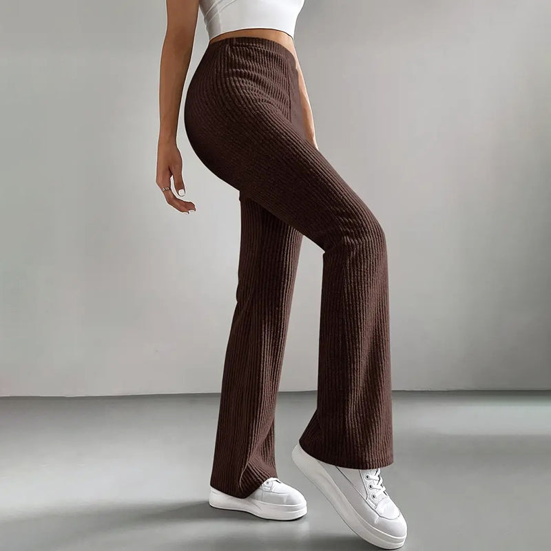 Women's Solid Color Rib-Knit Jogger Pants, Casual Stretch Pull-On Trousers For Spring And Fall