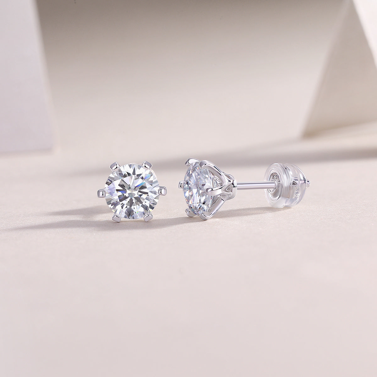 Quiet Luxury Fashion Diamond Earrings. Stud Set With Mosan Diamond Silver Ornaments