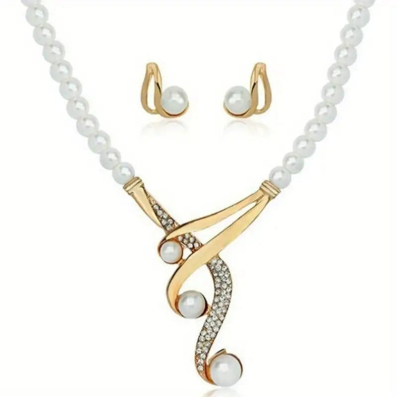 Round Artificial Pearl Necklace And Geometric Earrings. Fashionable, Elegant And Noble Gifts For Lovers And Friends.