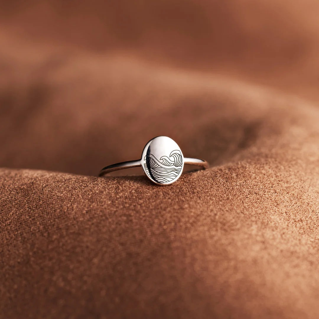 S925 Pure Silver Sea Wave Storm Ring. Female Simple