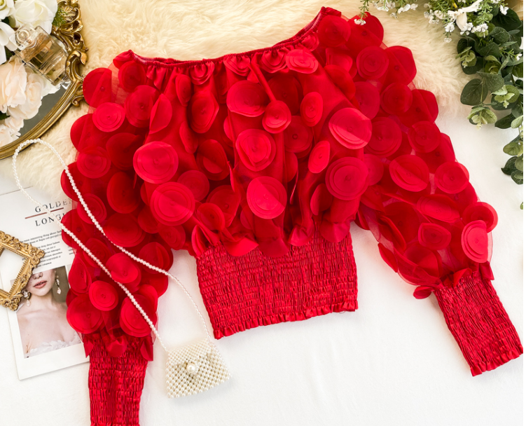 Off-Shoulder Waist-Tied Blouse with Puff Sleeves