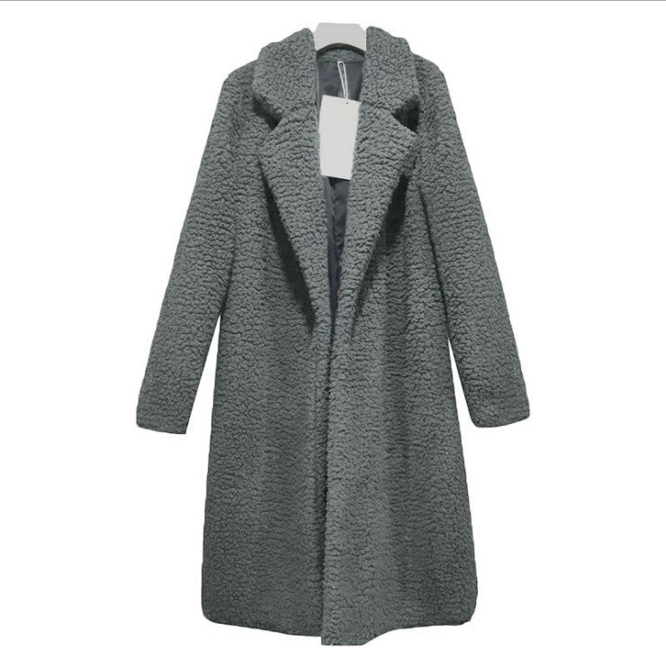 Women's Long Lamb Fleece Coat with Lapel Cardigan