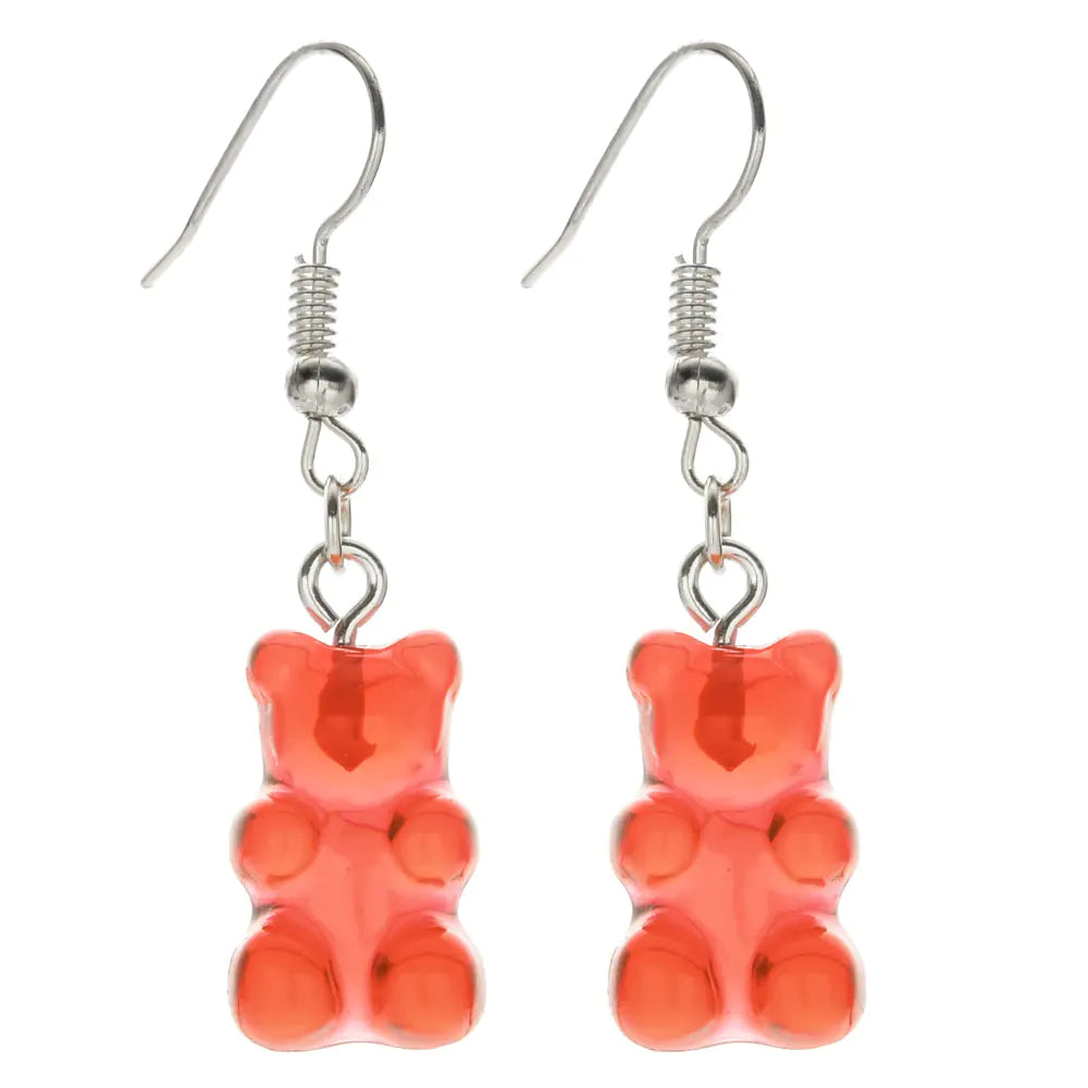 Colorful Resin Cartoon Bear Earrings for Women
