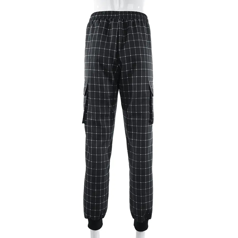 Reflective Color Block Plaid Jogger Pants for Women