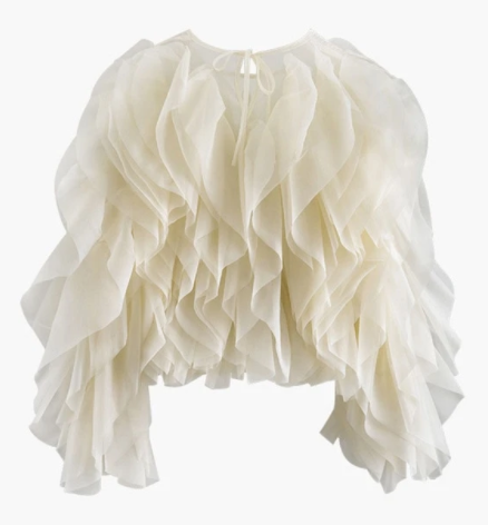 Elegant Ruffles Blouse with Layered Mesh Design (One Piece)