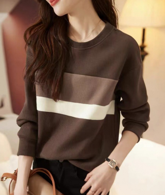 Fashionable Women's Sweater Coat - Striped Knit Top
