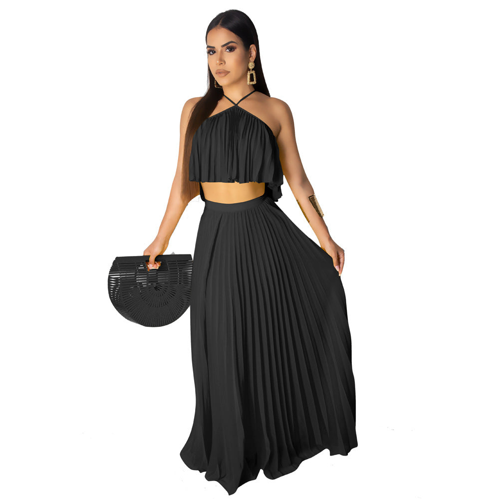 Chic Chiffon Ruched Two-Piece Dress Set in Stock