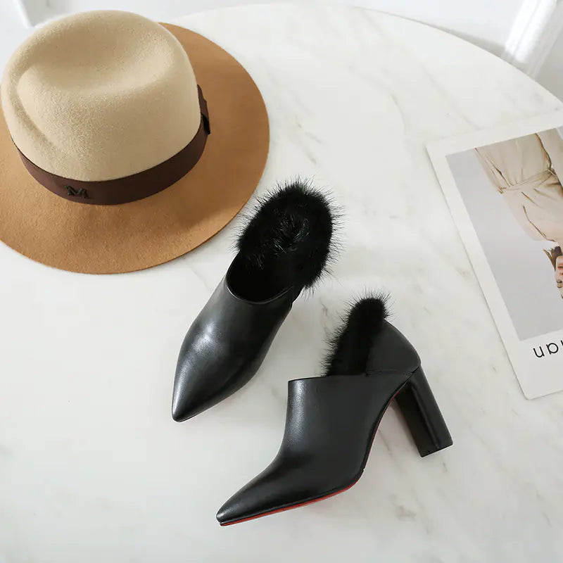 Korean Style Women's Leather Ankle Boots with Heels