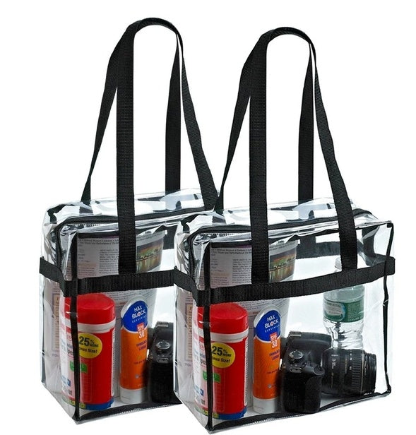 2x Clear PVC Tote Bag. Women Large Transparent Handbag Zip Purse Stadium Security