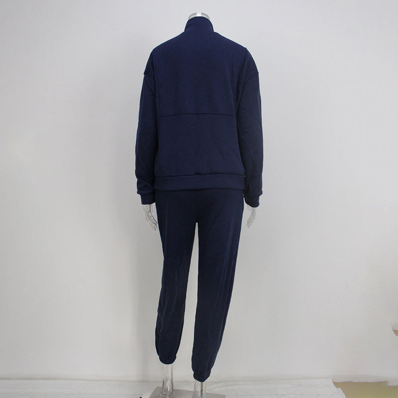 Zip Neck Long Sleeve Sweatshirt & Slim Fit Pants Set - 2 piece Sporty Streetwear women Outfit For Fall & Winter