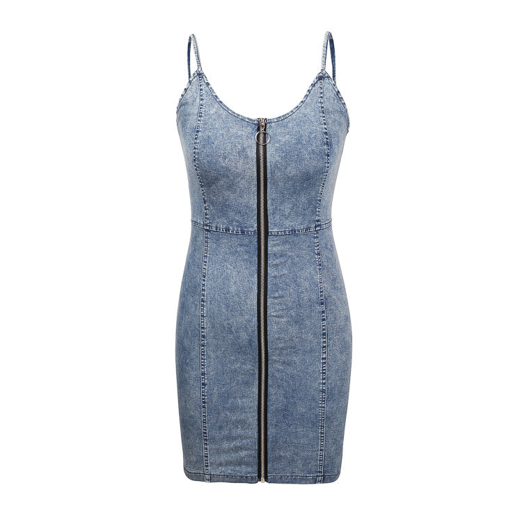 Zip Neck Denim Bodycon Dress