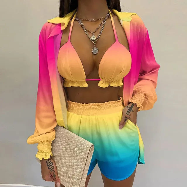 Summer Women's Sexy Three-Piece Beach Outfit