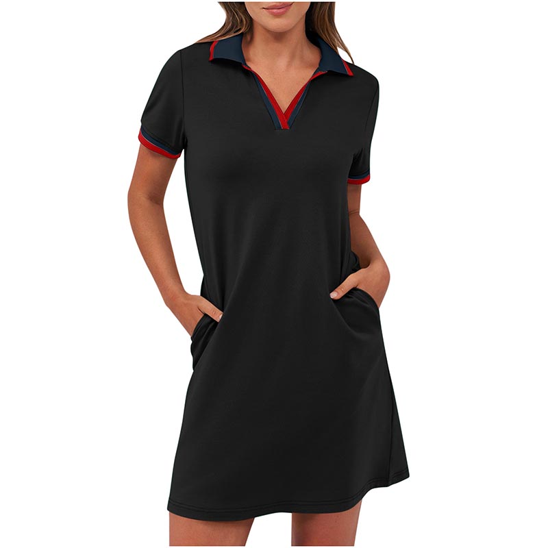 Women's Polo Dress. Short Sleeve V Neck Casual Summer Mini Shirt Dress With Pockets