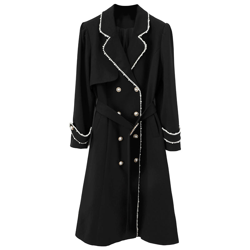 Women's Black Long Trench Coat Fashion Jacket