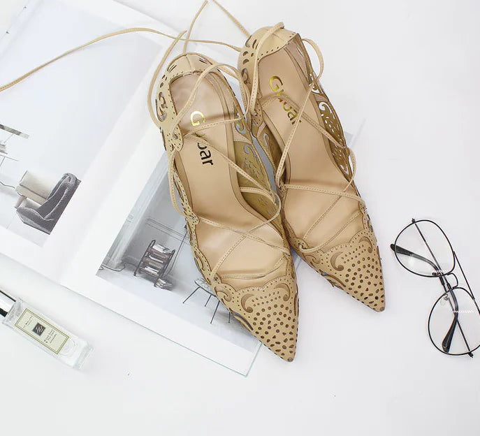 Lace-Up High Heels with Cutout Pattern Design