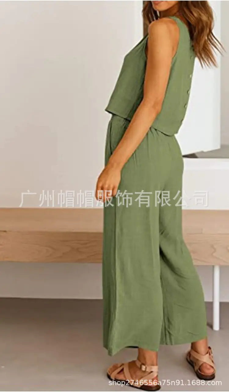 Women's Summer 2-Piece Sleeveless Crop Top & Pants Set