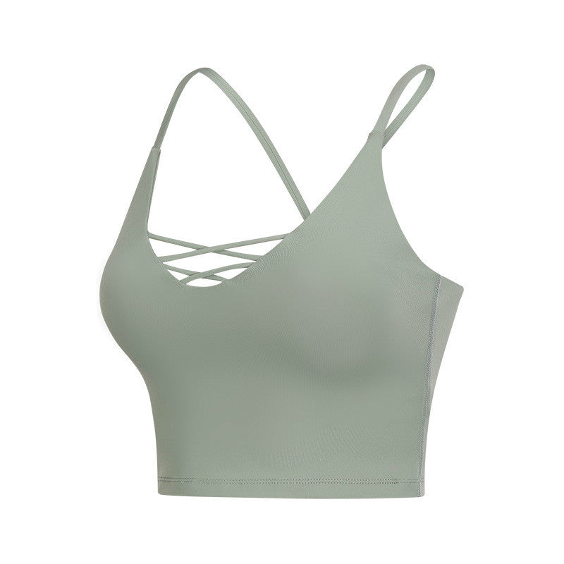 Solid Color Women's Yoga Tank Top with Cross Back