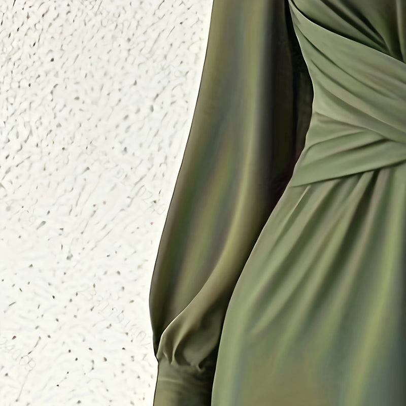 Elegant Jumpsuit With Cross V-Neck & Long Sleeve. Solid Color Belted Wide Leg Pantsuit For Office And Formal