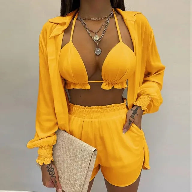 Summer Women's Sexy Three-Piece Beach Outfit