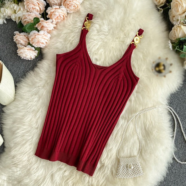 V-neck Summer Off-Shoulder Solid Color Women's Tank Top