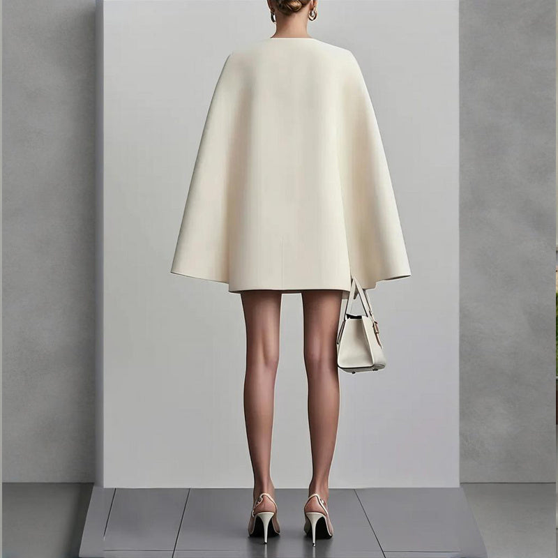 Women's Elegant Solid Color V Neck Cape Blazer Dresses. Spring & Summer Party Banquet Outfit
