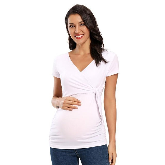 Long Sleeve V Neck Maternity Blouses and Tops