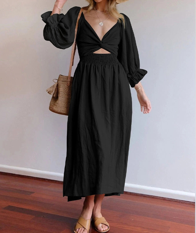 Women's Clothing V-neck Half Sleeves. Front And Back Wearable Type Dress