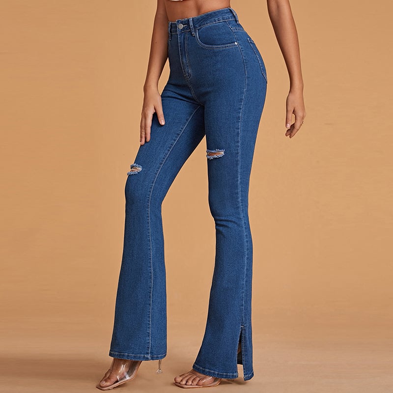 High Waist Slim Women's Jeans with Micro Horn Detail