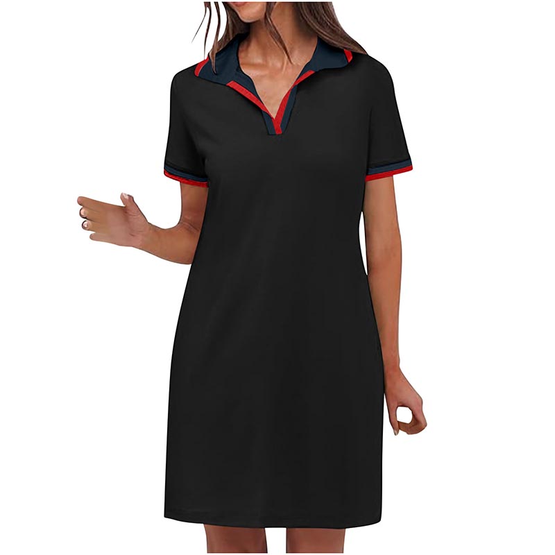 Women's Polo Dress. Short Sleeve V Neck Casual Summer Mini Shirt Dress With Pockets